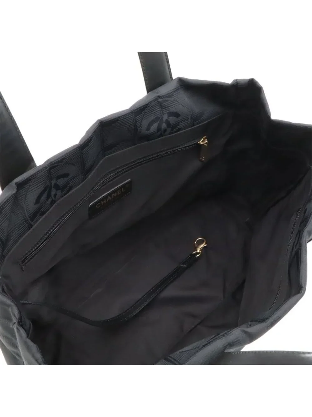 Chanel New Travel Line Tote PM Shoulder Bag Nylon Jacquard Leather Black